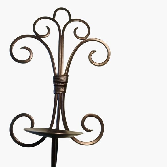 Mediterranean Black Candle Holder Metal Sconce Wall Mounted Scroll Design - Picture 6 of 6